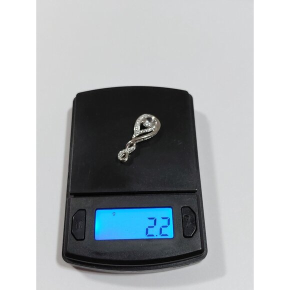 Sterling Silver Lab White Sapphire Teardrop Pendant With Twisted Design 2.2g 1" - Picture 2 of 7